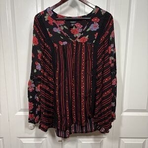 Torrid Floral Boho Top Womens 2 V Neck Long Sleeve Festival Hippie Cottagecore
